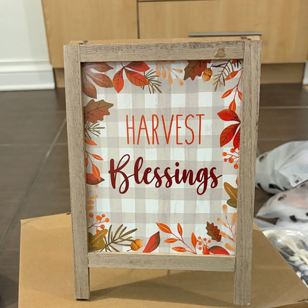 2 in 1 Harvest Blessings Wooden Tabletop Sign - Orange Autumn Decor/black board